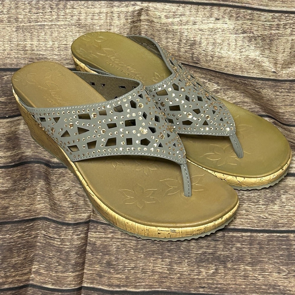 Skechers‎ Luxe Foam Beverlee Dazzled Wedge Sandals Rhinestones 38537 Size 10 US
